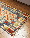 Vintage Turkish Rug Blue and Yellow 5.7' by 3.6'
