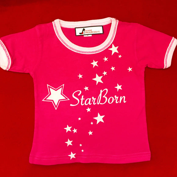 Star Born , Children’s Wear , children , kids Fashion ,Graphic , Femme Progressive , T Shirt ,Pink , and White 