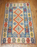 Vintage Turkish Rug Blue and Yellow 5.7' by 3.6'